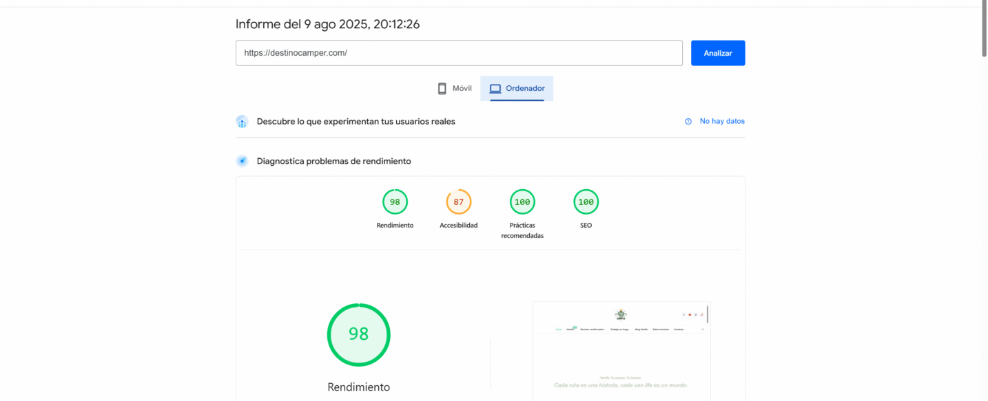 velocidad web mejor hostig economico vanlife