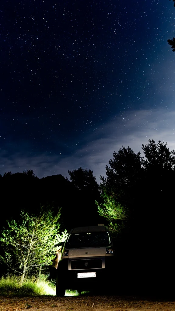 verano en camper junto al río noche estrellada