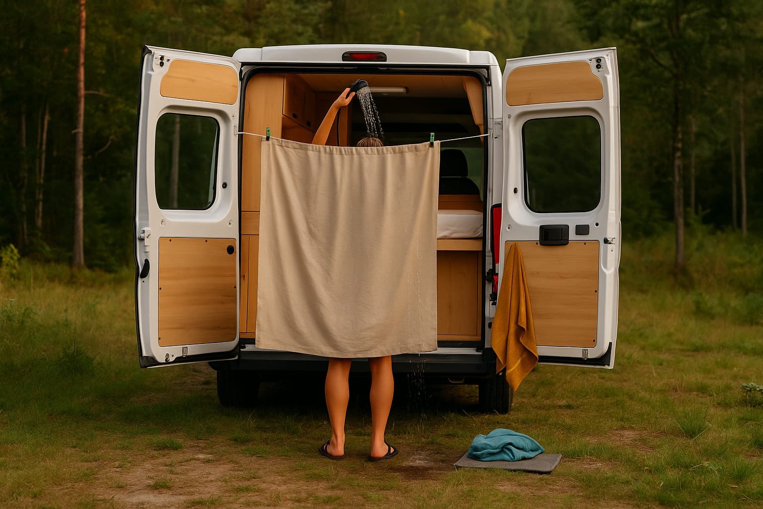 dónde ducharte viajando en furgo ducha exterior camper