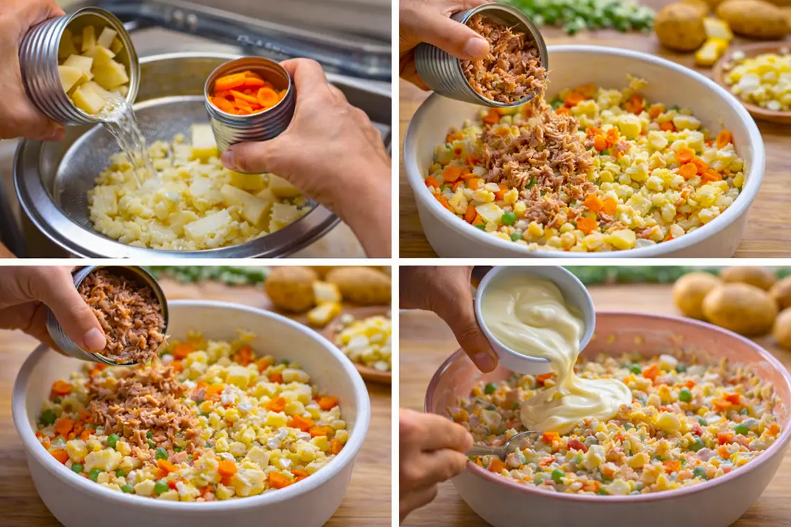 ensaladilla rápida camper preparación