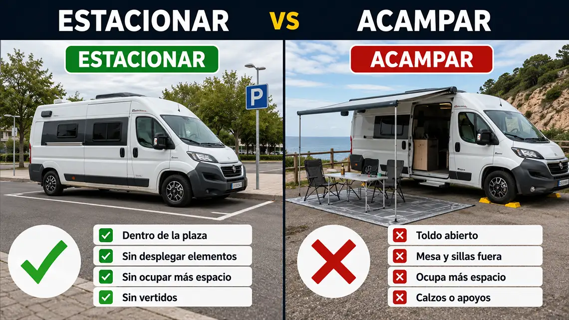 Dónde aparcar y pernoctar en autocaravana 2026 aparcar vs pernoctar