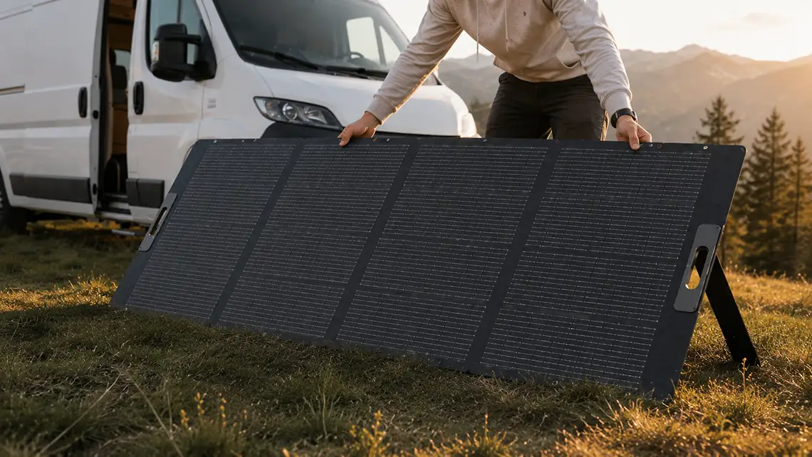 panel solar portátil bluetti desplegando panel solar pv350 mejor estación de energía portátil para camper