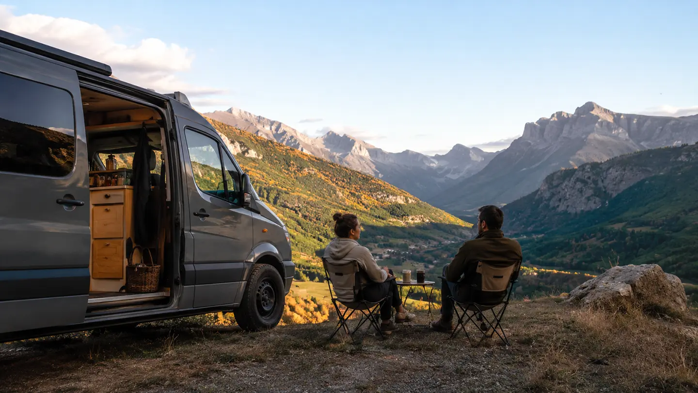 atardecer viajando en camper en septiembre