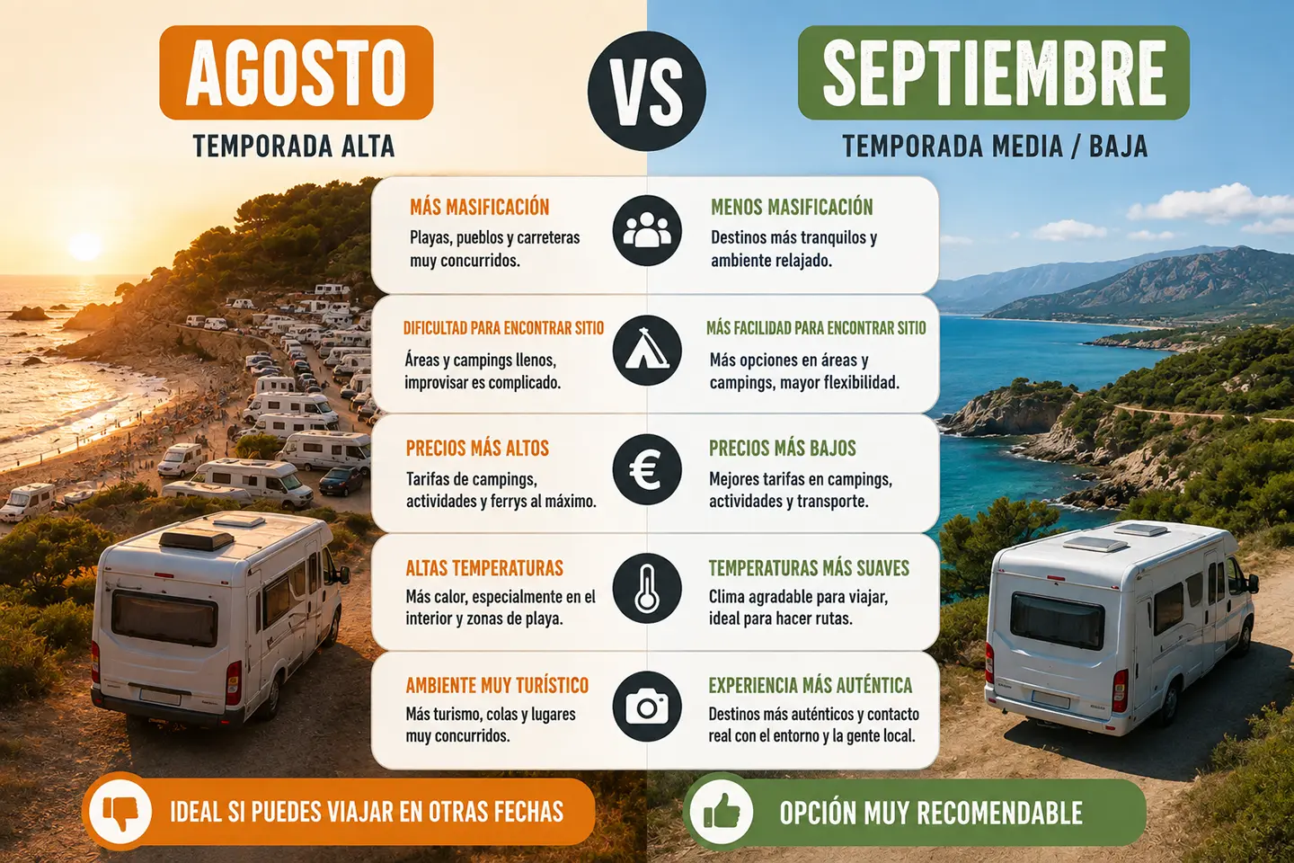 ventajas e inconvenientes de viajar en camper en septiembre